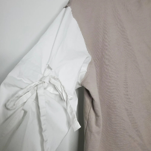 A Pictures Worth Womens Colorblock Top Medium Tan White Roll Up Sleeve S… - Picture 6 of 9